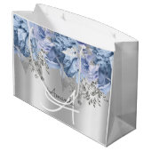 Monogram Naam Bridal Favor Wedding Blue Silver Groot Cadeauzakje (Achterkant Gekanteld)