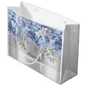 Monogram Naam Bridal Favor Wedding Blue Silver Groot Cadeauzakje (Voorkant Gekanteld)