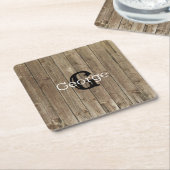 Monogram Naam Brown Wood Gepersonaliseerd Kartonnen Onderzetters (Schuin)