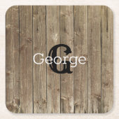Monogram Naam Brown Wood Gepersonaliseerd Kartonnen Onderzetters (Voorkant)