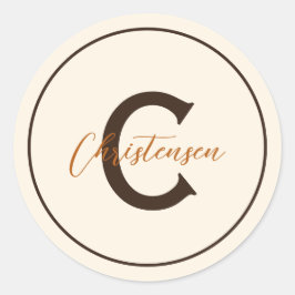Monogram Naam Bruine Rust Envelop Afdichtingen Ronde Sticker