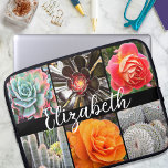 Monogram naam cactussen roos fotocollage modern laptop sleeve<br><div class="desc">Helderrood, geel en oranje-omhelsde rozen en groene, waterige en zwarte cactussen roepen warme zomerdagen op. Geniet van de bloesems en de vreedzame atmosfeer van een levendige tuin wanneer je deze verbluffende foto-aangepaste laptophoes neopreen gebruikt. Deze laptophoes bestaat uit drie formaten: 15, 13 en 10 inch. Het is een geweldig cadeau...</div>