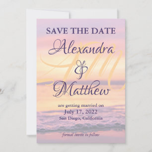 Monogram Naam California Strand Zonsondergang Golf Save The Date