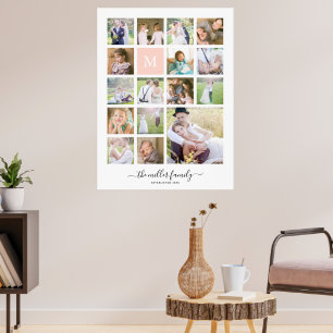 Monogram Naam Calligrafie White 16 Foto Collage Poster
