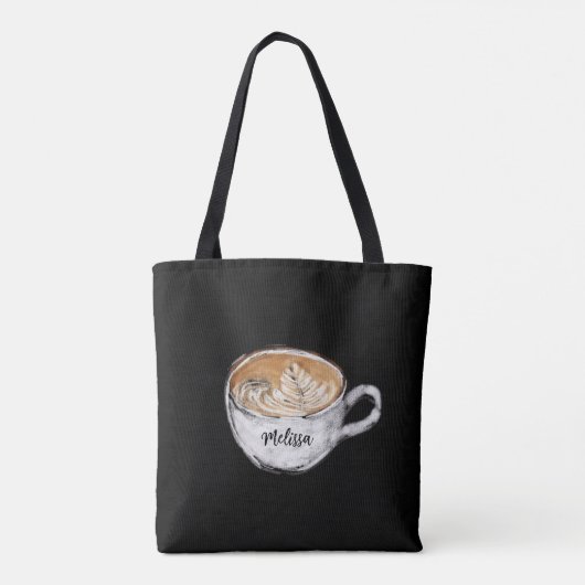 Monogram naam Cappuccino Black Tote Bag (Achterkant)