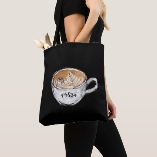 Monogram naam Cappuccino Black Tote Bag (Dichtbij)