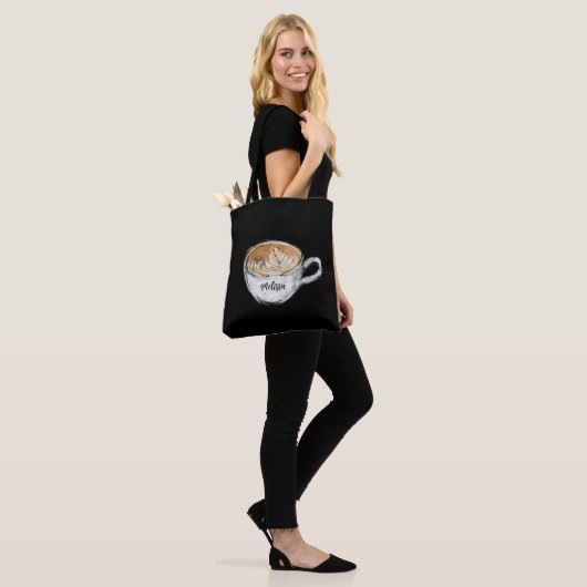 Monogram naam Cappuccino Black Tote Bag (Op model)