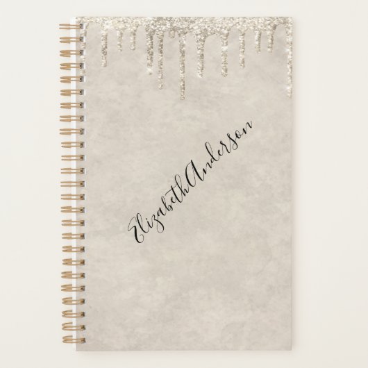 Monogram naam Champagne Dripping Glitter Trendy Planner (Voorkant)
