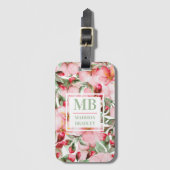 Monogram naam Cherry Blossom Waterverf Floral Bagagelabel (Voorkant (verticaal))