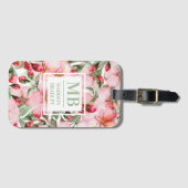 Monogram naam Cherry Blossom Waterverf Floral Bagagelabel (Voorkant (horizontaal))
