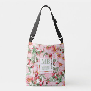 Monogram naam Cherry Blossom Waterverf Floral Crossbody Tas
