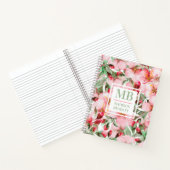Monogram naam Cherry Blossom Waterverf Floral Notitieboek (Binnen)