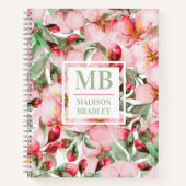 Monogram naam Cherry Blossom Waterverf Floral Notitieboek (Voorkant)