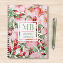 Monogram naam Cherry Blossom Waterverf Floral