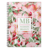 Monogram naam Cherry Blossom Waterverf Floral Notitieboek (Voorkant)