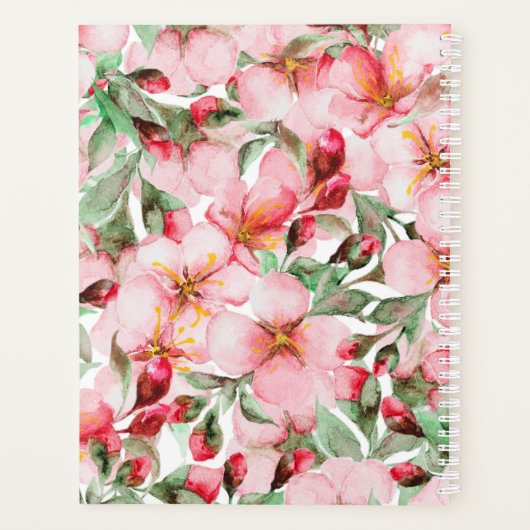 Monogram naam Cherry Blossom Waterverf Floral Planner (Achterkant)