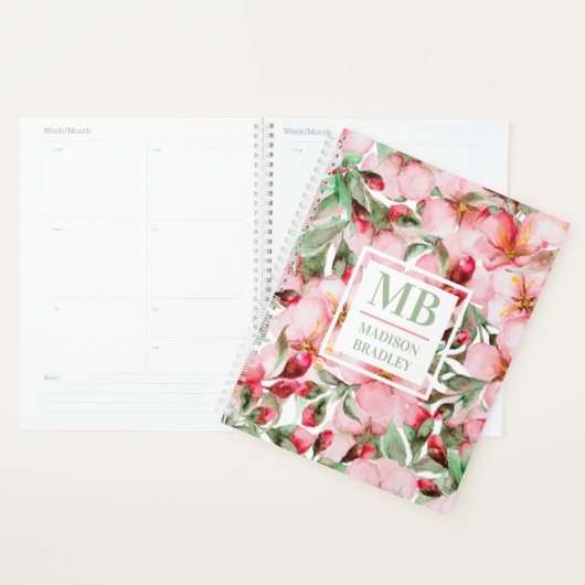 Monogram naam Cherry Blossom Waterverf Floral Planner (Display)