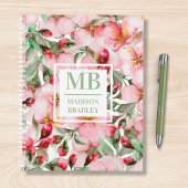 Monogram naam Cherry Blossom Waterverf Floral Planner