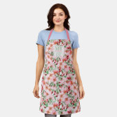 Monogram naam Cherry Blossom Waterverf Floral Schort (Gedragen)