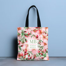 Monogram naam Cherry Blossom Waterverf Floral