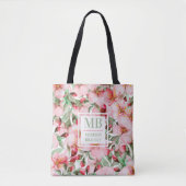 Monogram naam Cherry Blossom Waterverf Floral Tote Bag (Voorkant)
