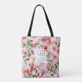 Monogram naam Cherry Blossom Waterverf Floral Tote Bag (Achterkant)