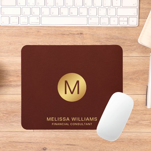Monogram Naam Chic Classy Faux Rood Leer & Goud Muismat
