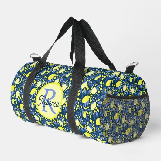 Monogram Naam Chic Mediterraan Citroen Blauwe Blad Plunjezak (Rechterhoek)