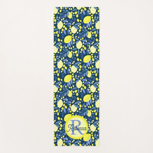 Monogram Naam Chic Mediterraan Citroen Blauwe Blad Yogamat (Voorkant)