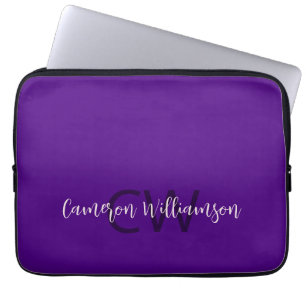 Monogram Naam Chic Solid Indigo Paarse Laptop Sleeve
