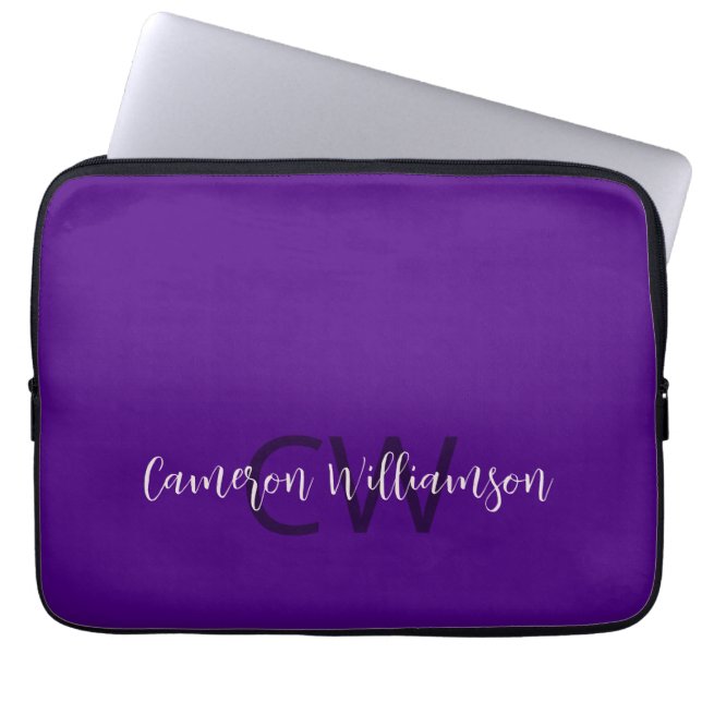 Monogram Naam Chic Solid Indigo Paarse Laptop Sleeve (Voorkant)