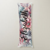 Monogram naam Christmas floral pastel waterverf Lichaamskussen (Voorkant Verticaal)