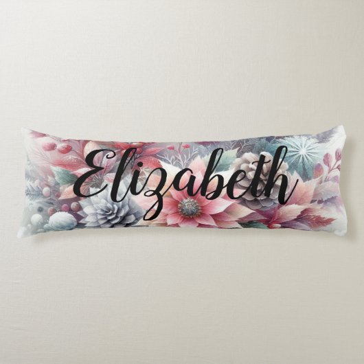 Monogram naam Christmas floral pastel waterverf Lichaamskussen (Voorkant)