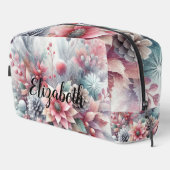 Monogram naam Christmas floral pastel waterverf Toilettasje (Rechterhoek)