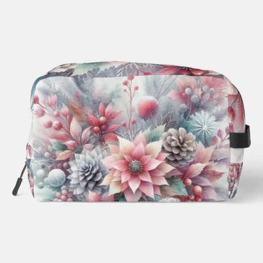 Monogram naam Christmas floral pastel waterverf Toilettasje (Achterkant)