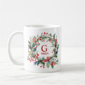Monogram Naam Christmas Greenery Koffiemok (Links)