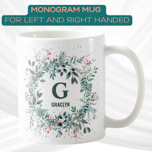 Monogram Naam Christmas Greenery Koffiemok