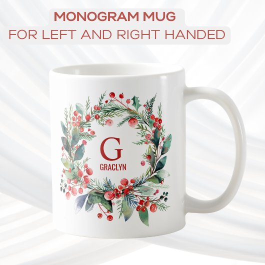 Monogram Naam Christmas Greenery Koffiemok