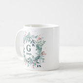 Monogram Naam Christmas Greenery Koffiemok (Voorkant links)