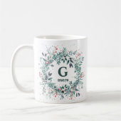 Monogram Naam Christmas Greenery Koffiemok (Links)