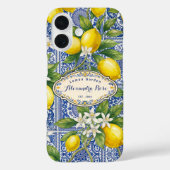 Monogram Naam Citroen Blauwe Franse Landelijke Teg Case-Mate iPhone Case (Achterkant)