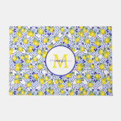 Monogram Naam Citroen Blauwe Franse Landelijke Teg Deurmat (Voorkant)
