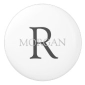 Monogram & Naam, Classic Wit met Grijze Tekst Keramische Knop (Voorkant)