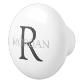 Monogram & Naam, Classic Wit met Grijze Tekst Keramische Knop (Rechts)