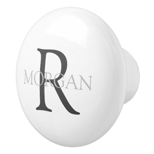 Monogram & Naam, Classic Wit met Grijze Tekst Keramische Knop (Rechts)