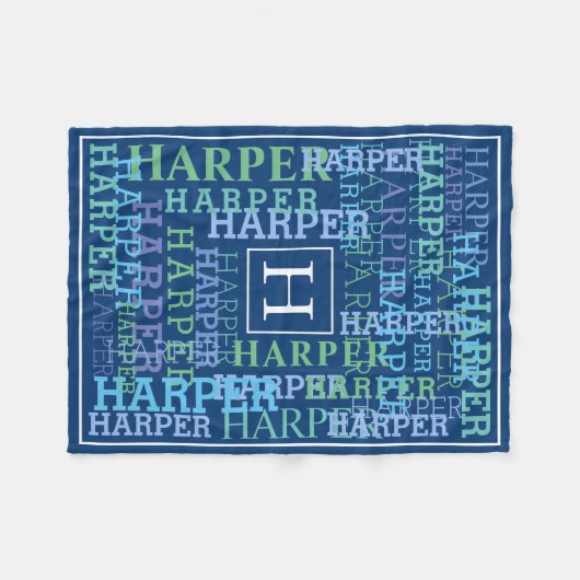 Monogram Naam Cloud Blue Fleece Deken (Voorkant (Horizontaal))