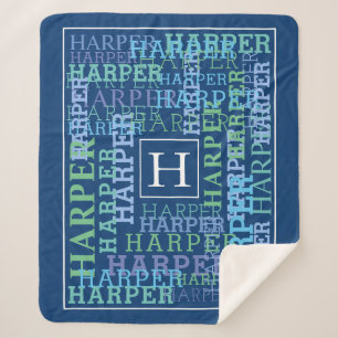Monogram Naam Cloud Blue Sherpa Deken