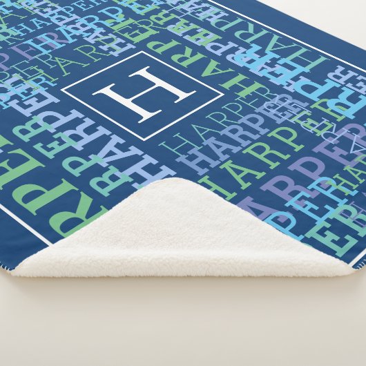 Monogram Naam Cloud Blue Sherpa Deken (3/4)