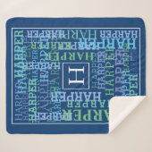 Monogram Naam Cloud Blue Sherpa Deken (Voorkant (horizontaal))