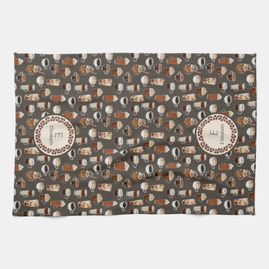 Monogram Naam Coffee Lover Café Theedoek (Horizontaal)